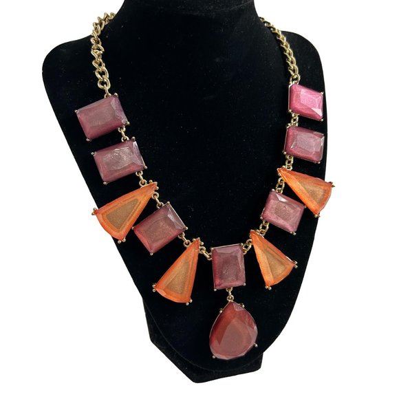 Mika Chunky Bib Necklace 20" Gold Tone Pale Pink Orange Statement - Picture 8 of 8